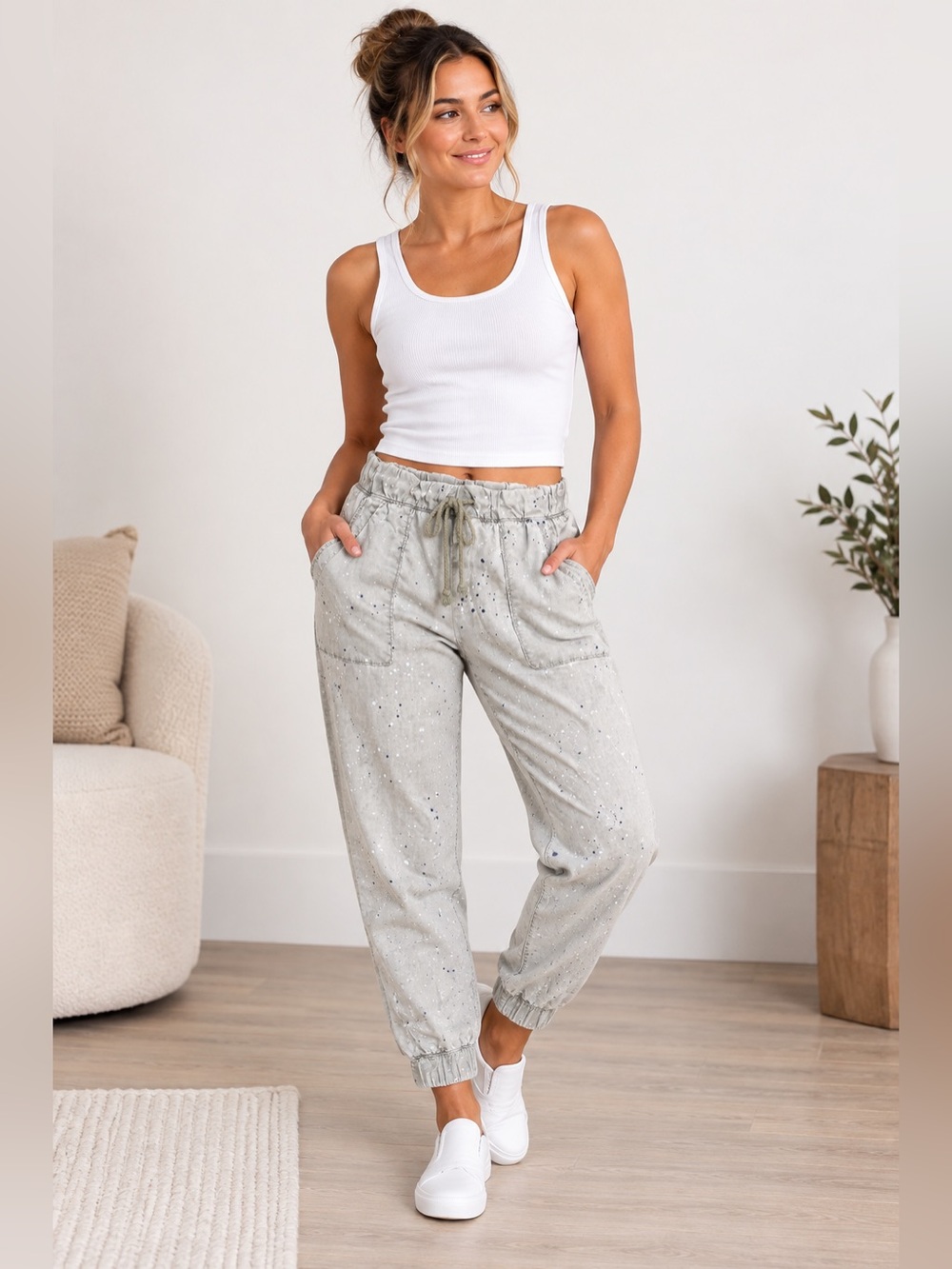 Cloth & Stone Anthropologie Women’s Small Paint Splatter Jogger Pants Gray